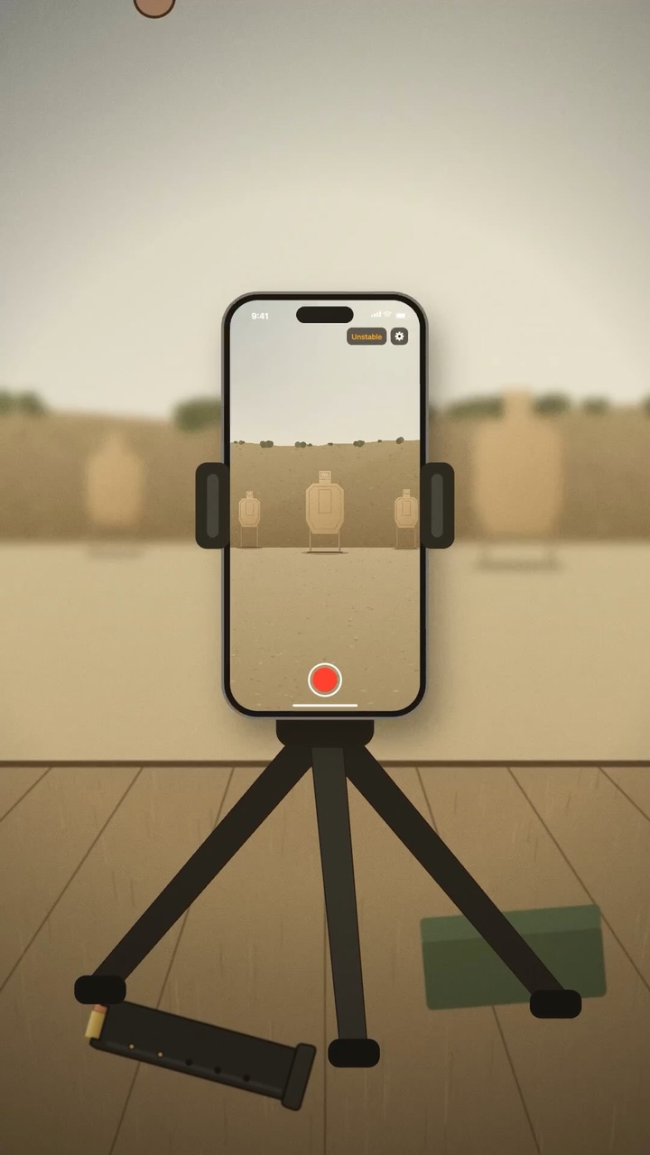 Concept frame of an iPhone on a tripod facing a paper target